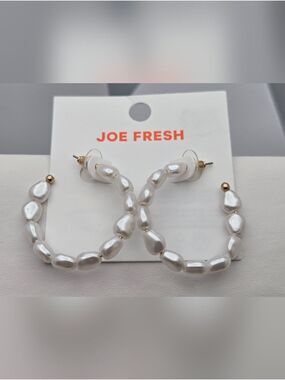 ✨2/$10✨ Faux Pearl Hoop Earrings Organic Shape White 1.5" New Joe Fresh
